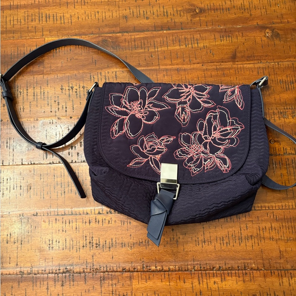 Vera Bradley Floral Embroidered Black Shoulder Bag